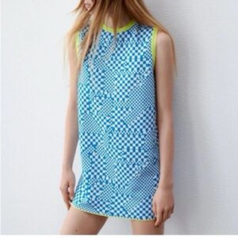 ZARA Blue Checkered Knit Mini Dress - S